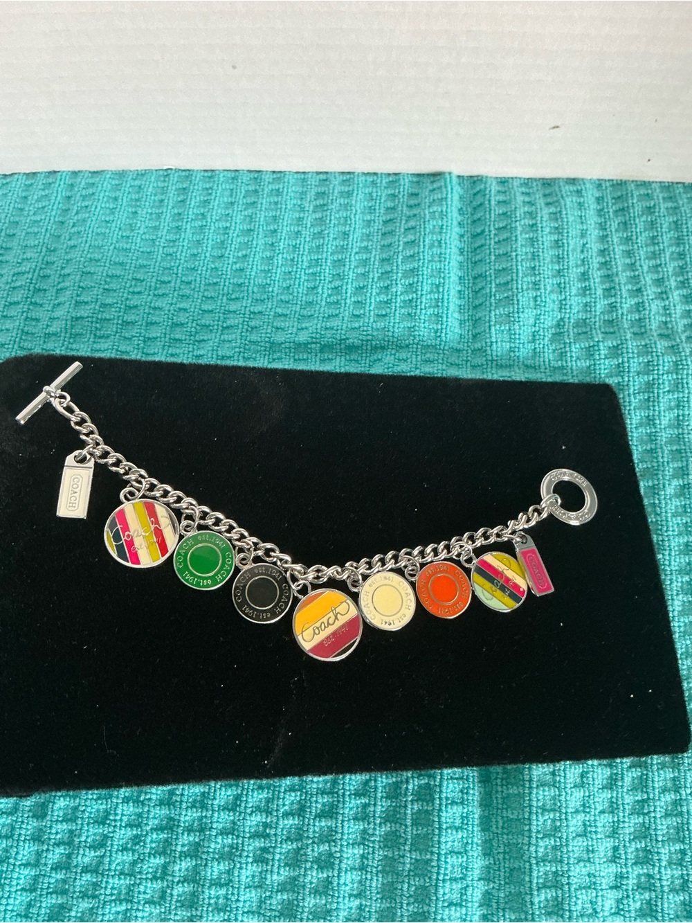 NEW AUTHENTIC Coach Silver Chain Charm Bracelet with Bright Enamel Accents